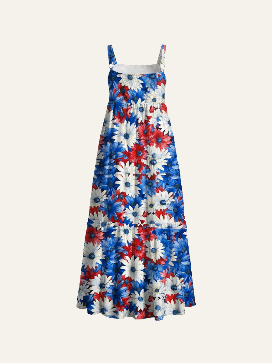 Grunge Vintage Texture Adjustable Wide Straps Maxi Dress