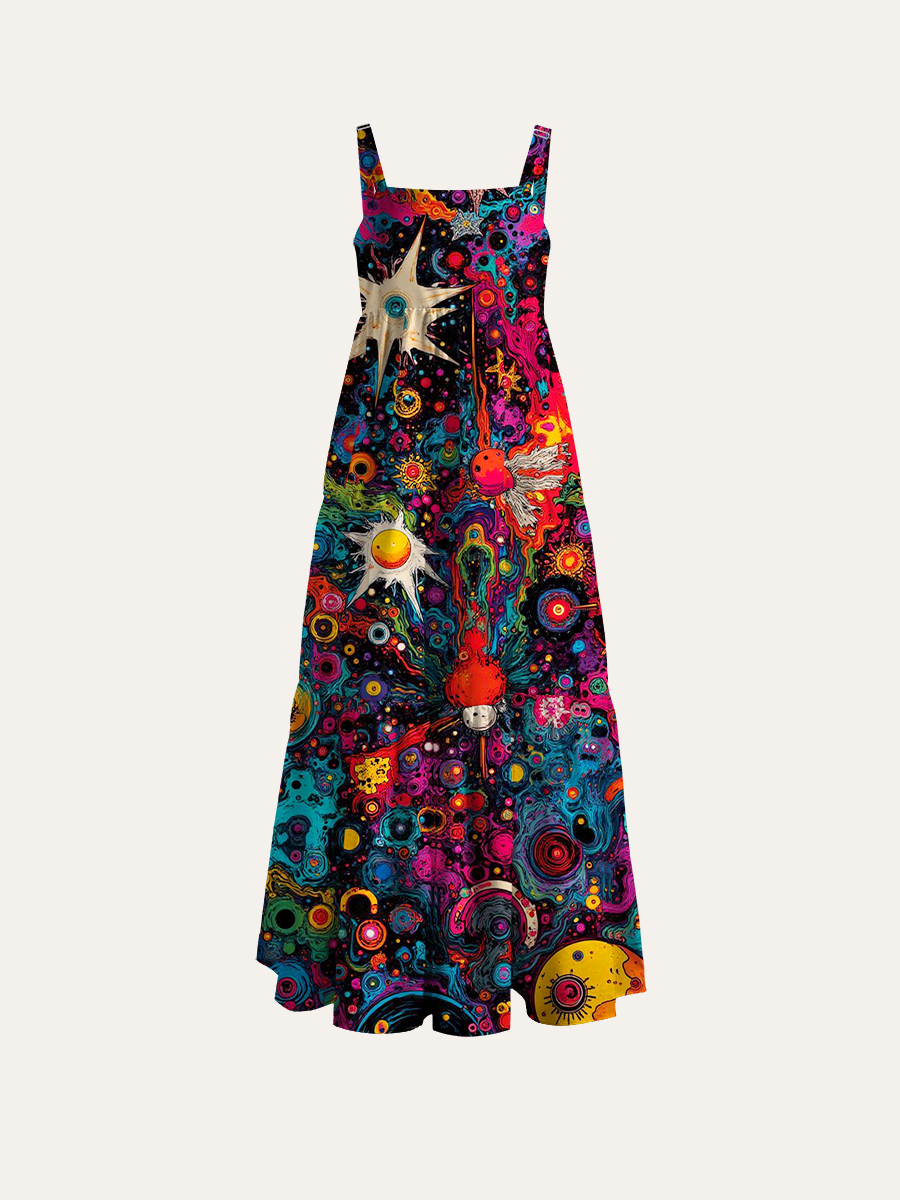 Colorful Nebula Chaos Adjustable Wide Straps Maxi Dress