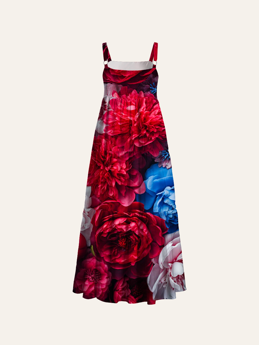 Patriotic Red-White-Blue Adjustable Wide Straps Maxi Dress