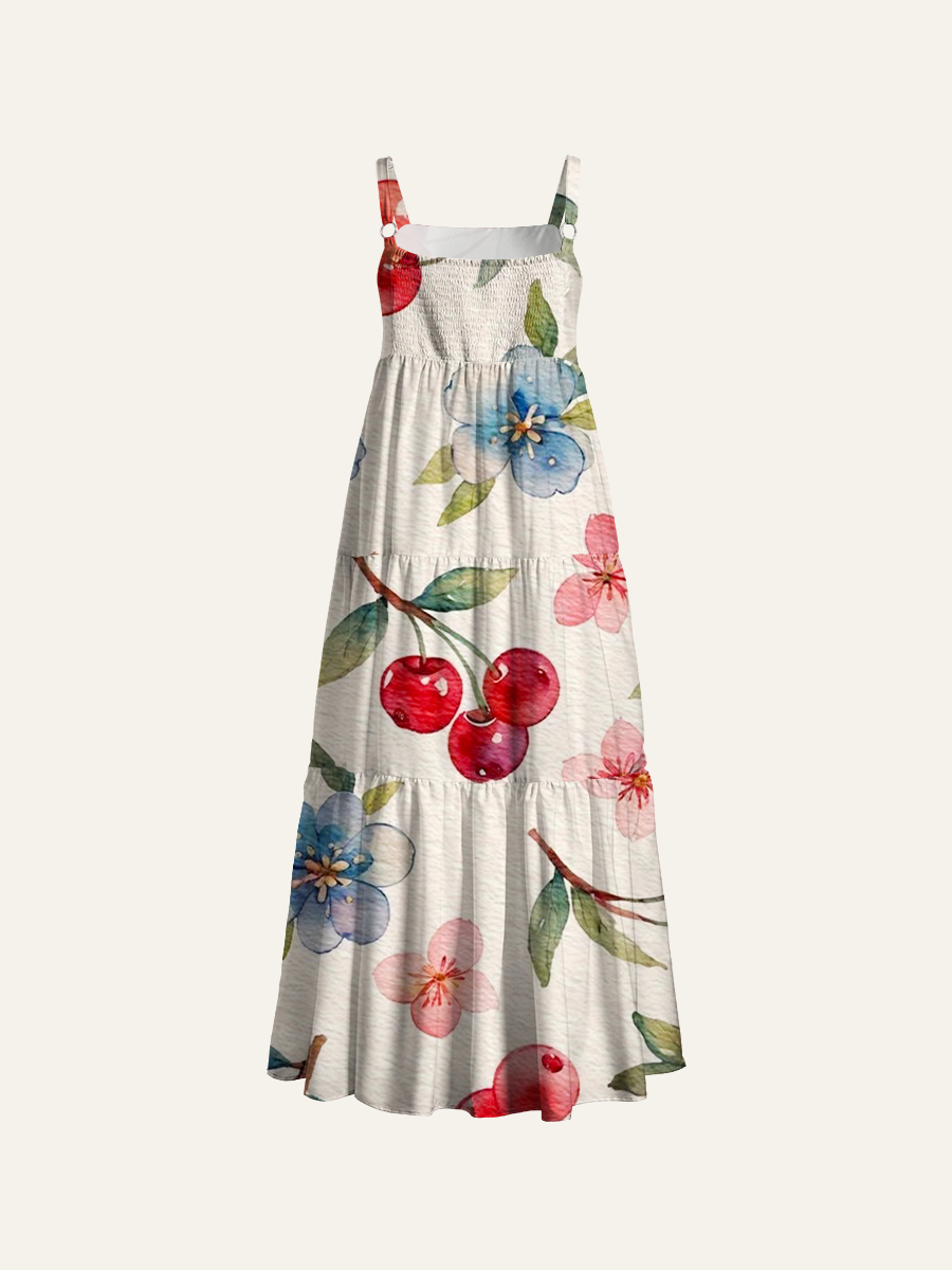 Cottagecore Botanical Adjustable Wide Straps Maxi Dress
