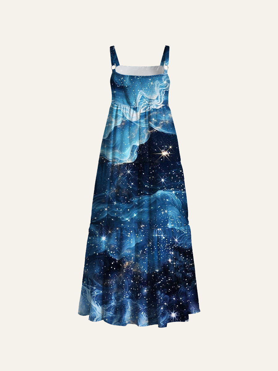 Dreamy Starry Sky Aesthetic Adjustable Wide Straps Maxi Dress