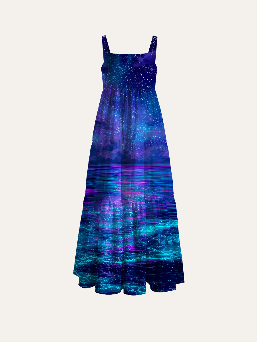 Dreamy Twilight Adjustable Wide Straps Maxi Dress