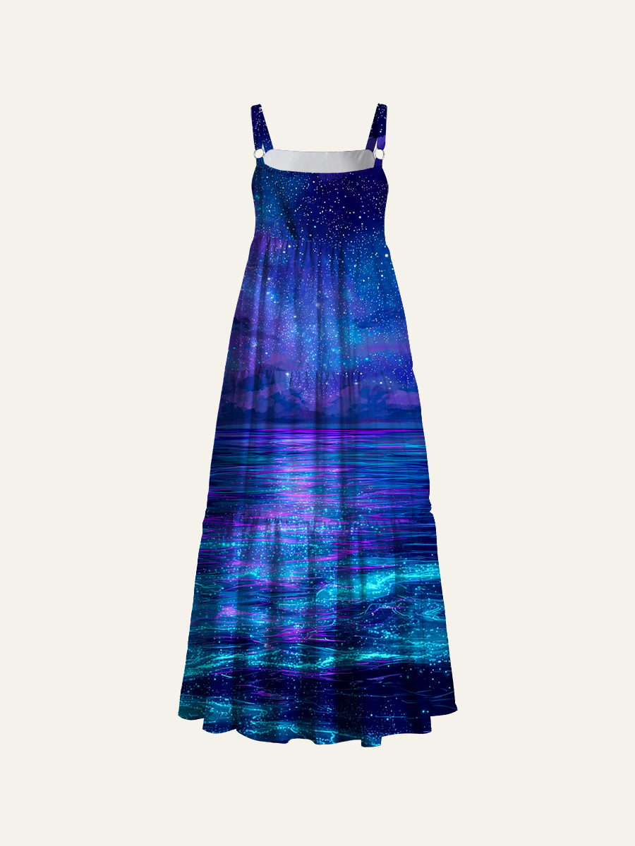 Dreamy Twilight Adjustable Wide Straps Maxi Dress