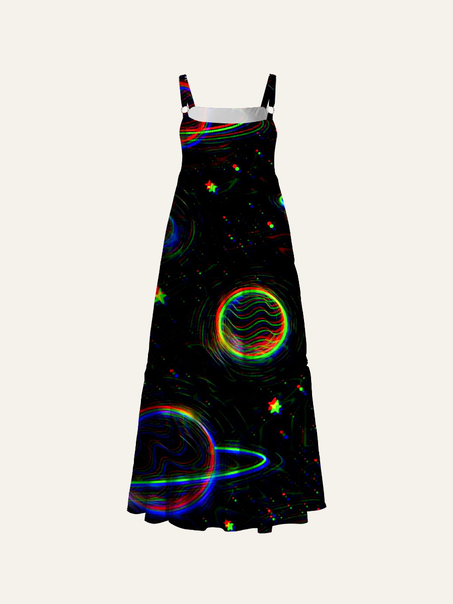 Blacklight Space Adjustable Wide Straps Maxi Dress