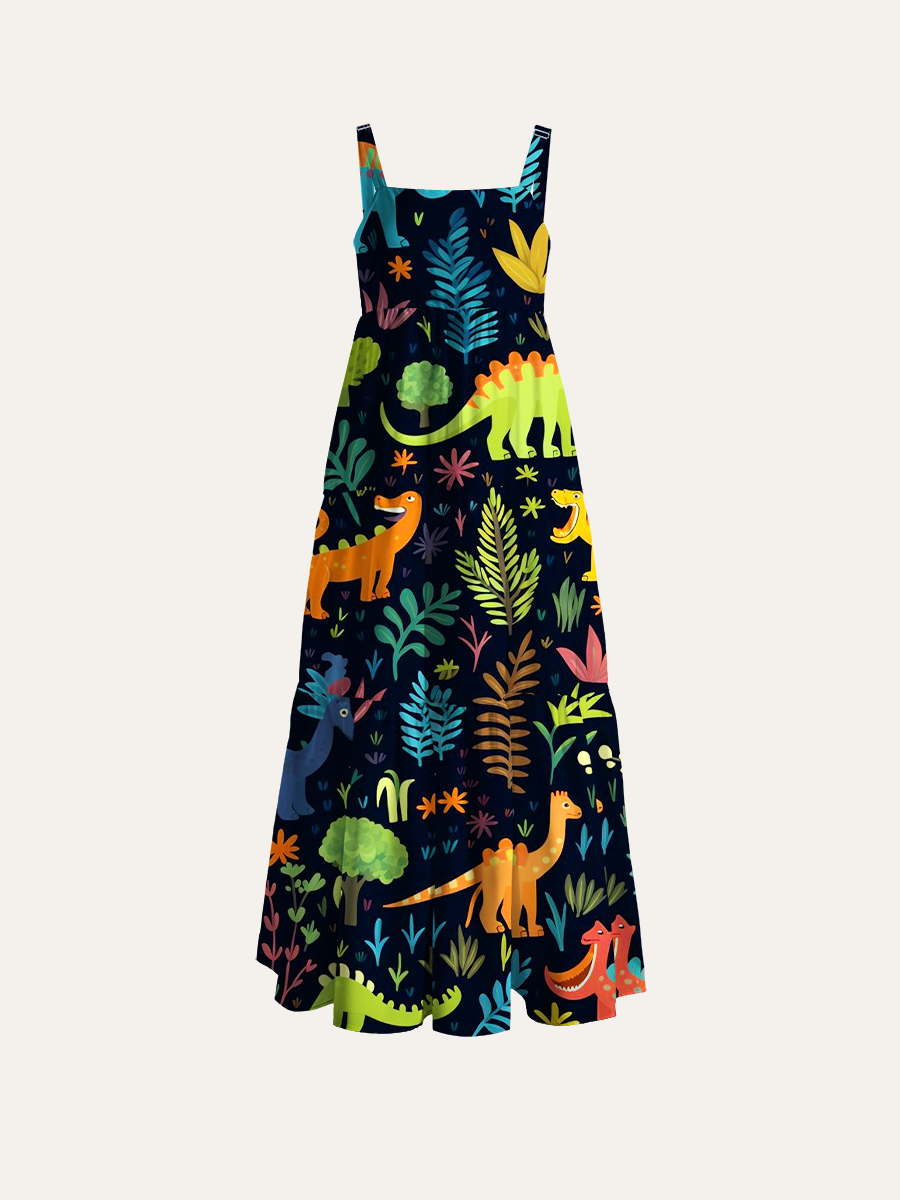 Jungle Adventure Adjustable Wide Straps Maxi Dress