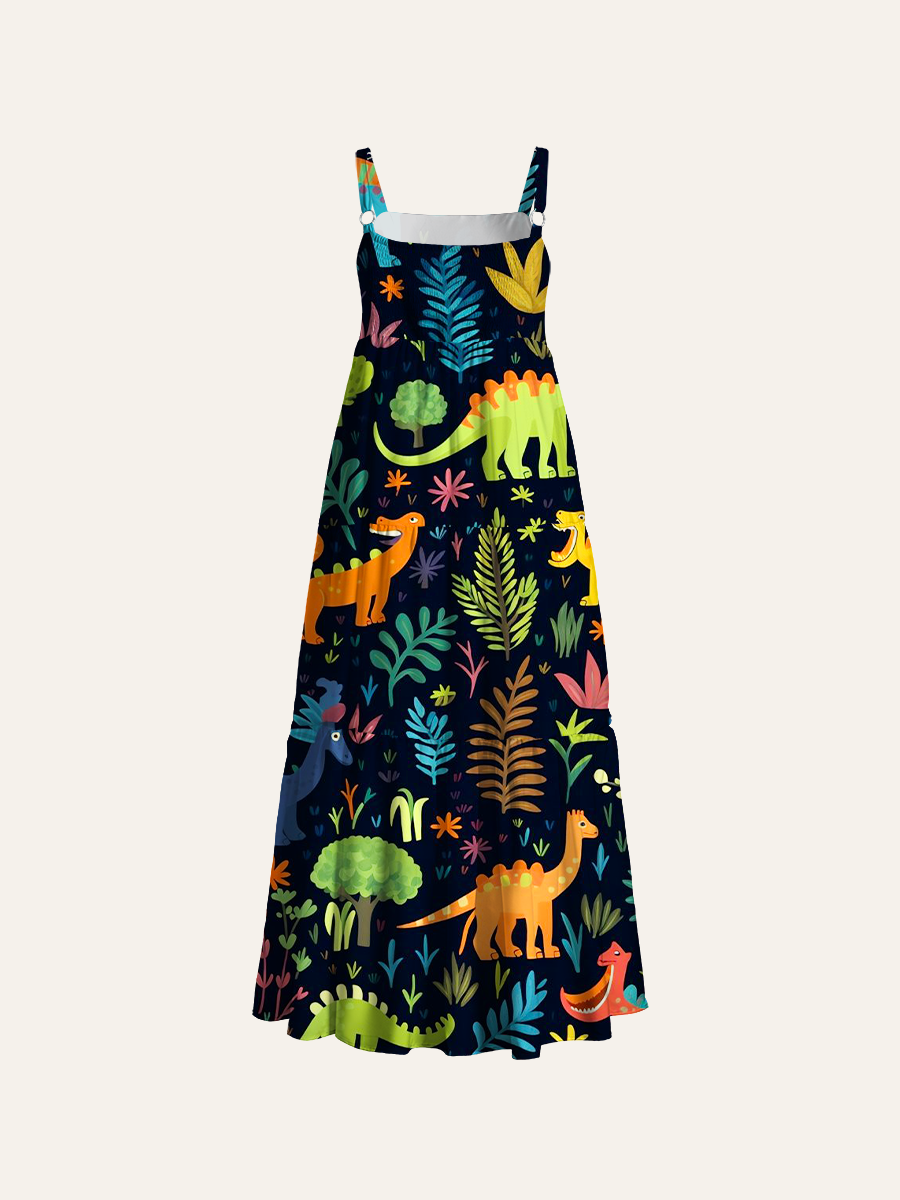 Jungle Adventure Adjustable Wide Straps Maxi Dress