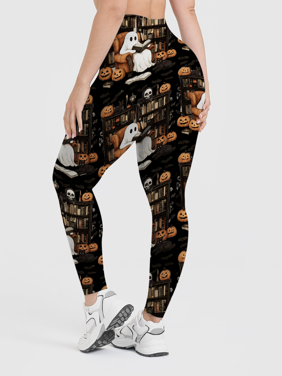 Vintage Ghost Reading Books Leggings