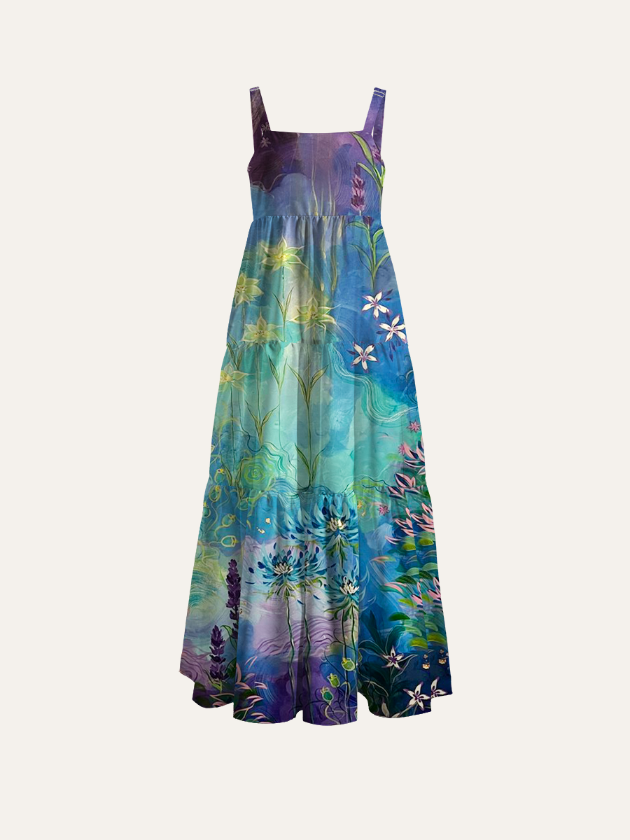 Dreamy Forest Adjustable Wide Straps Maxi Dress