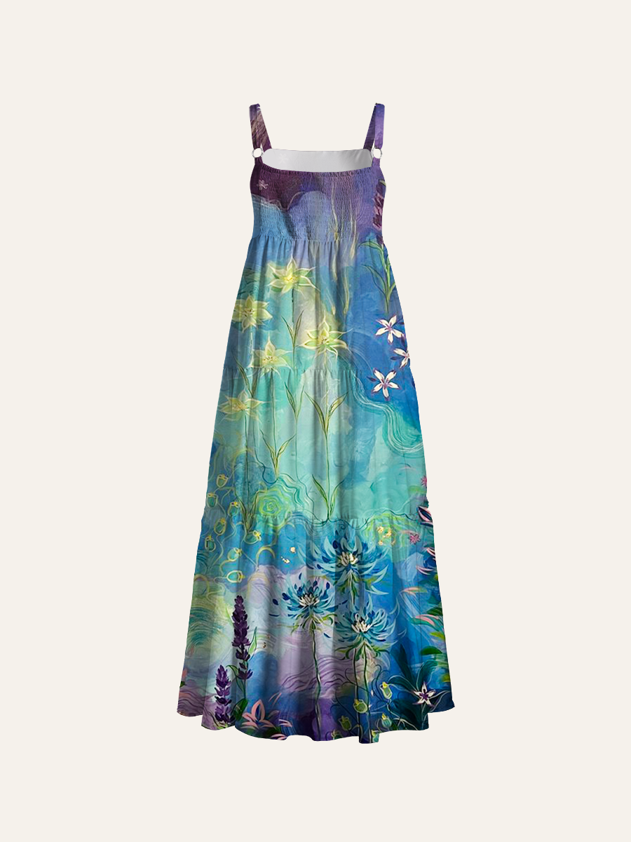 Dreamy Forest Adjustable Wide Straps Maxi Dress