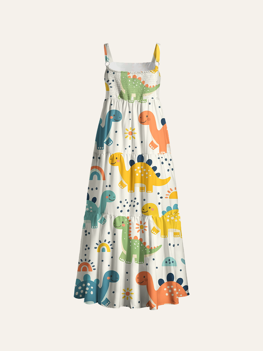 Soft Dinosaur Adjustable Wide Straps Maxi Dress