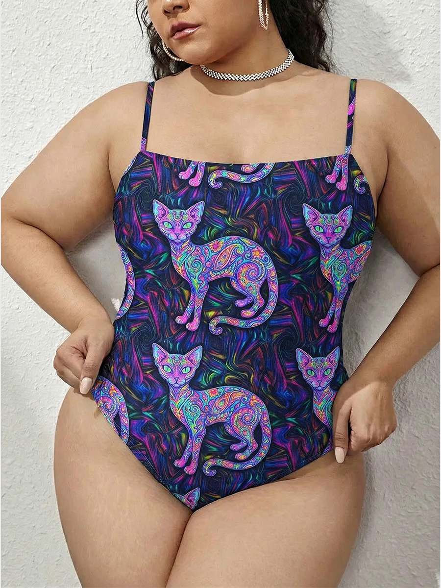 Vintage Bohemian Sugar Skull Sphynx Cats With Paisley One Piece Slim-Strap Swimsuit