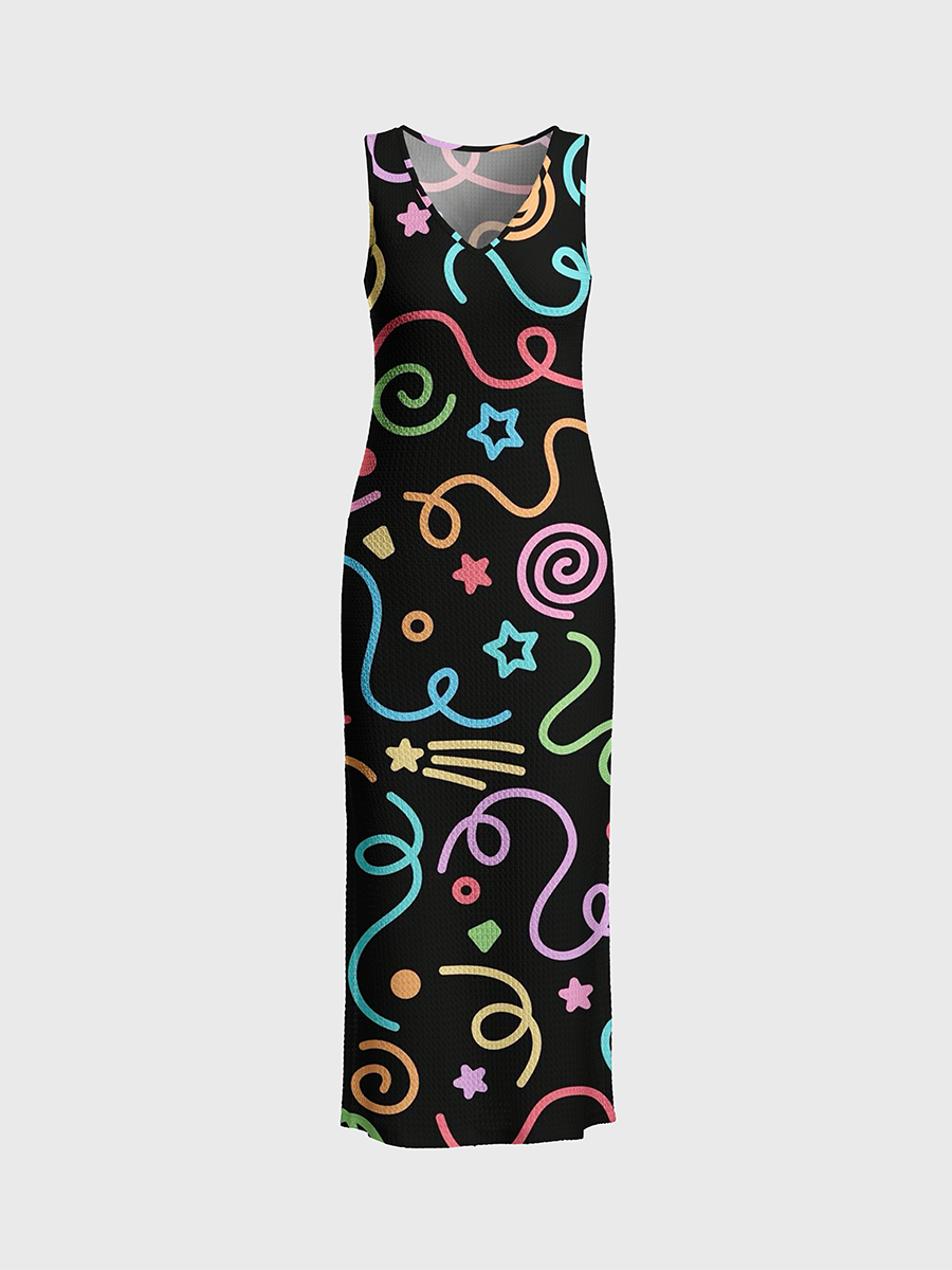 Pastel Confetti Streamer Open Stitch Midi Dress