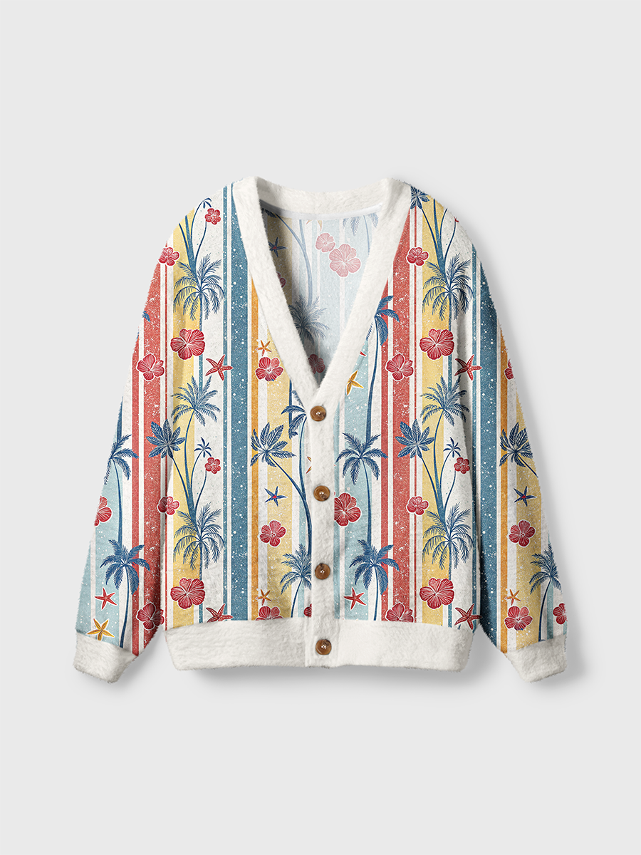 Vintage Tropical Palm Striped Pop Cute Cardigan Sweaters