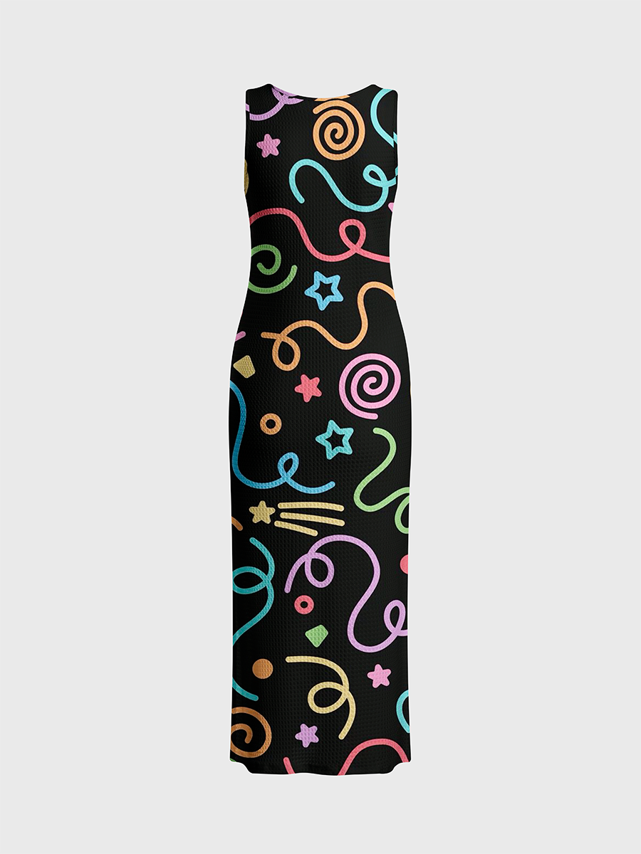 Pastel Confetti Streamer Open Stitch Midi Dress