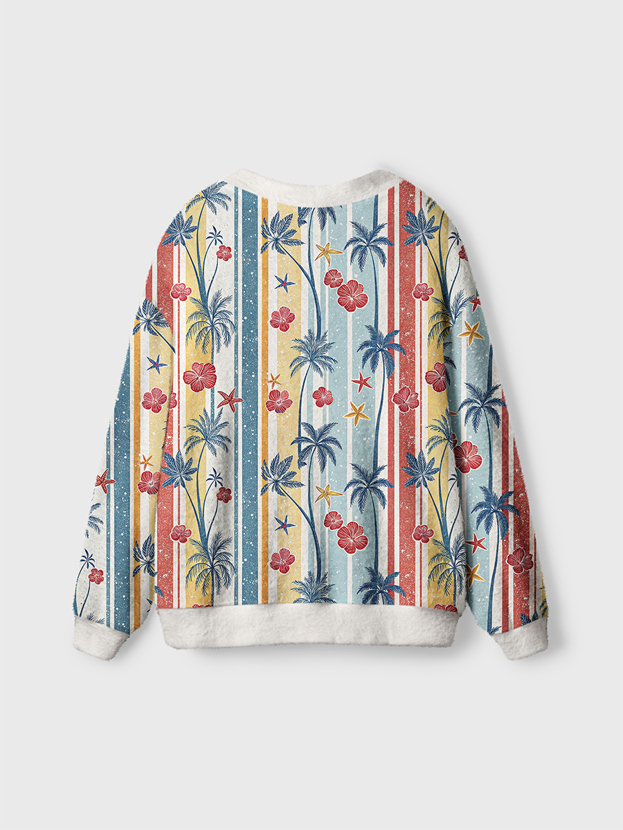 Vintage Tropical Palm Striped Pop Cute Cardigan Sweaters
