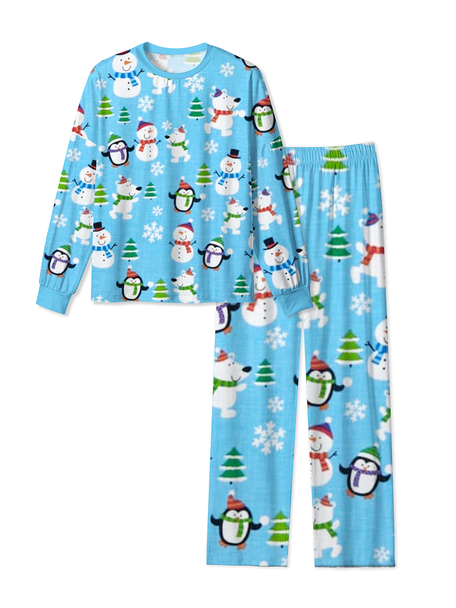 Vintage Winter Skiing Penguins Snowmen And Polar Bears Pajamas