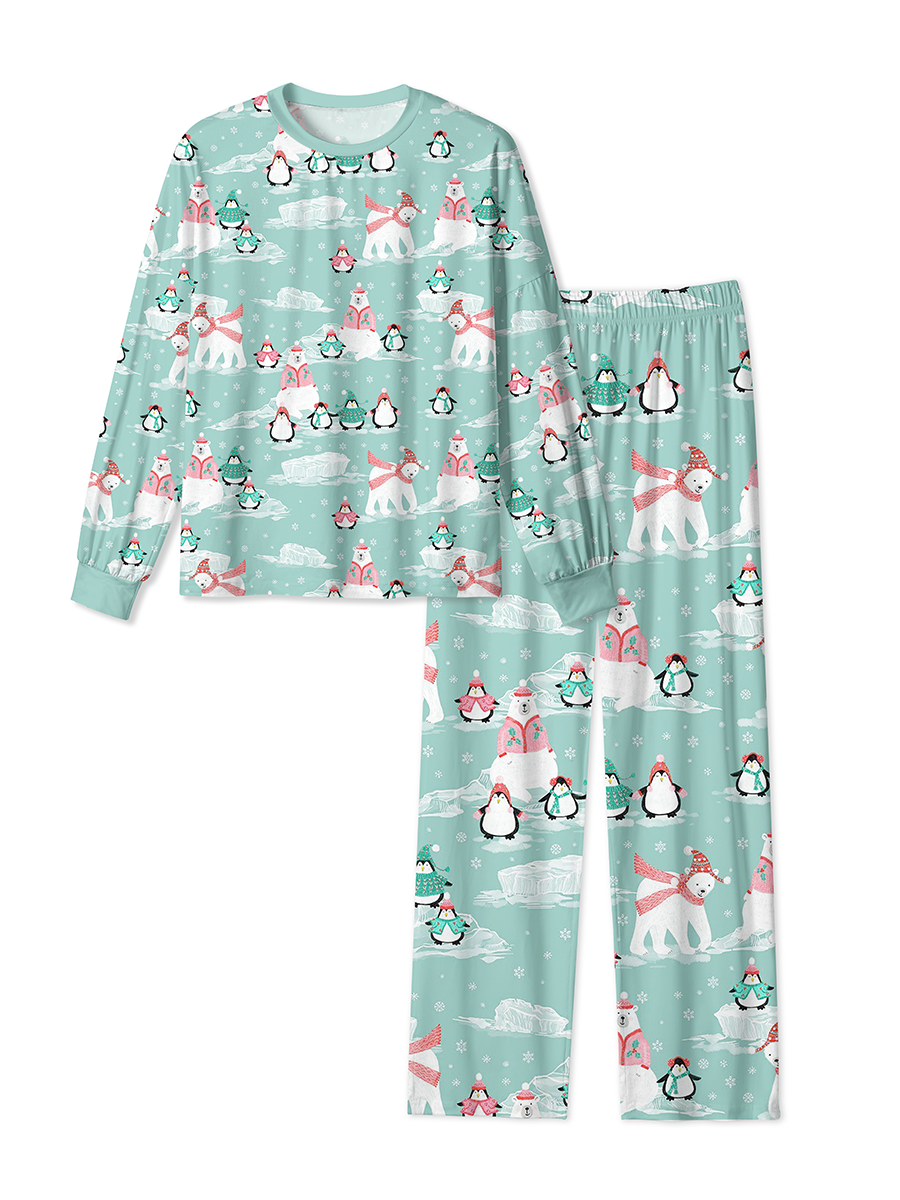 Vintage Cozy Dressed Polar Bears And Penguins Pajamas