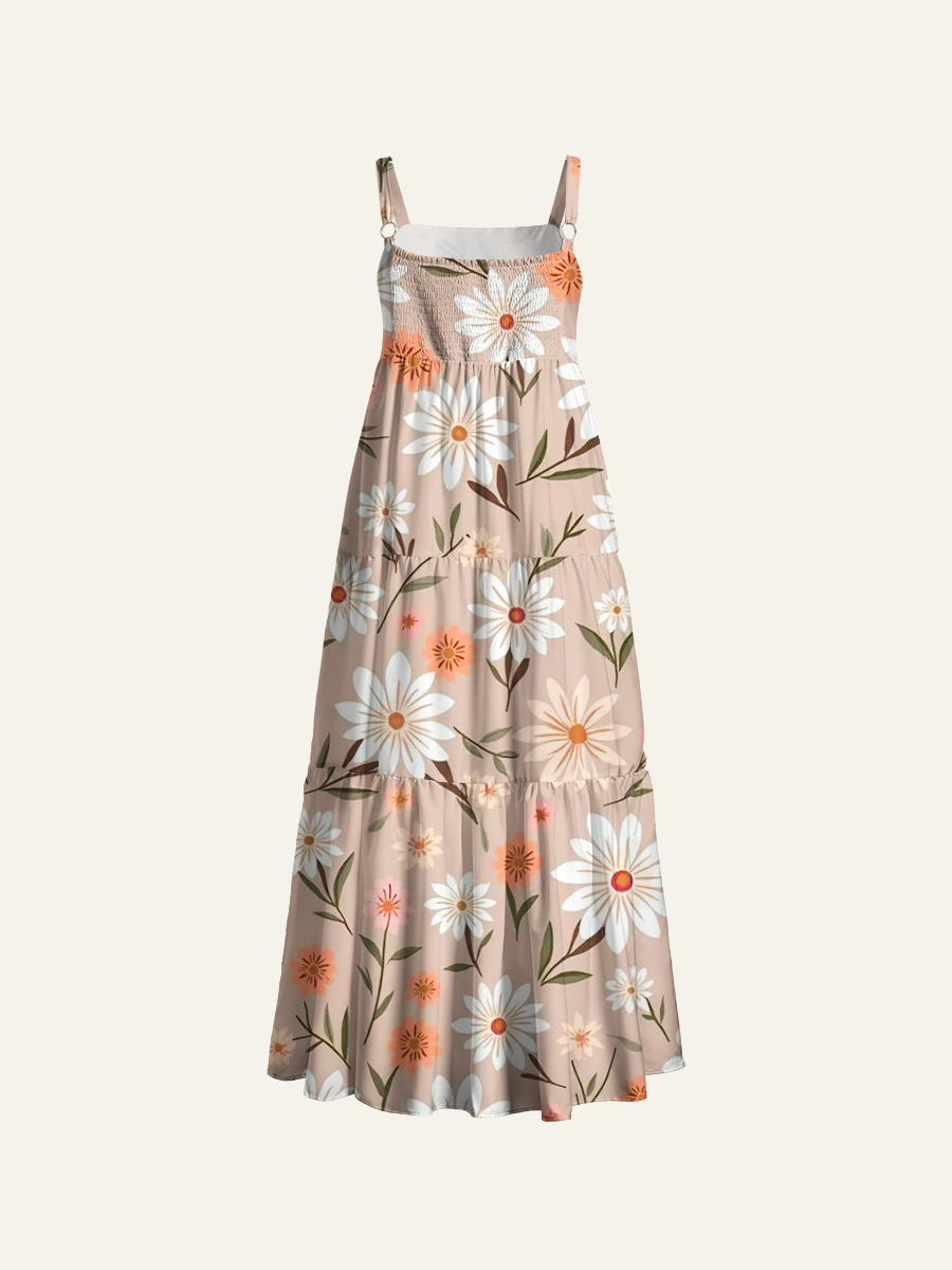 Soft Boho Daisy Adjustable Wide Straps Maxi Dress