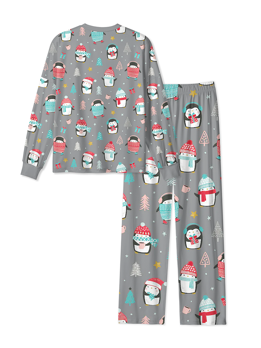 Vintage Cute Penguins in Winter Outfits Pajamas