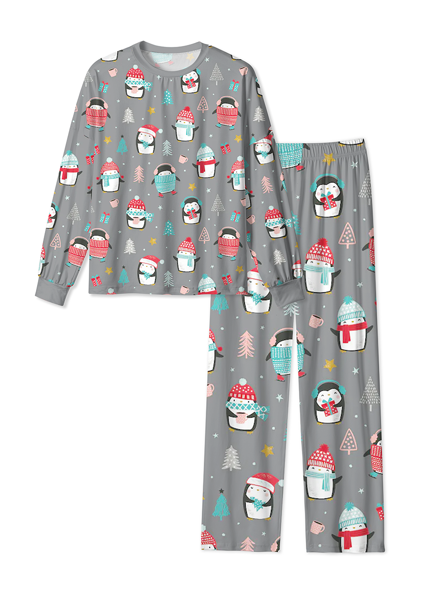 Vintage Cute Penguins in Winter Outfits Pajamas