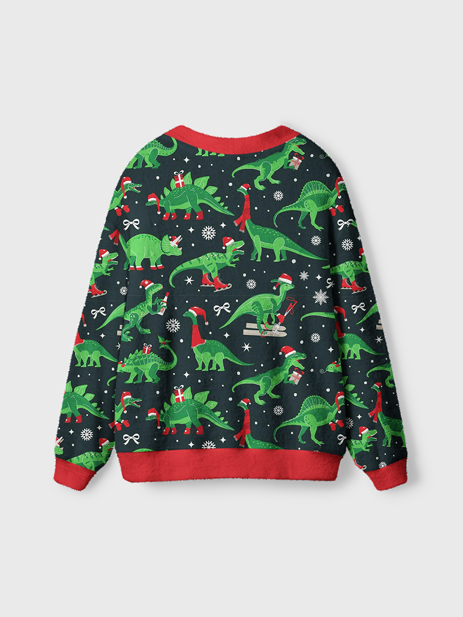 Vintage Sporty Christmas Dino Group Snowflake Cardigan Sweaters