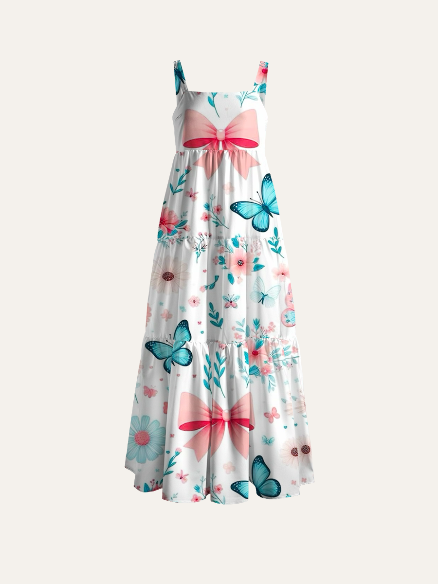 Whimsical Girly Aesthetic Adjustable Wide Straps Maxi Dress