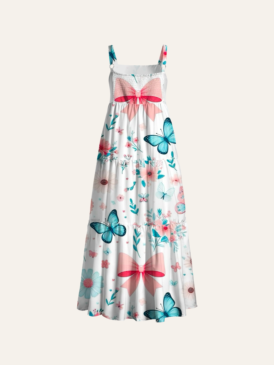 Whimsical Girly Aesthetic Adjustable Wide Straps Maxi Dress