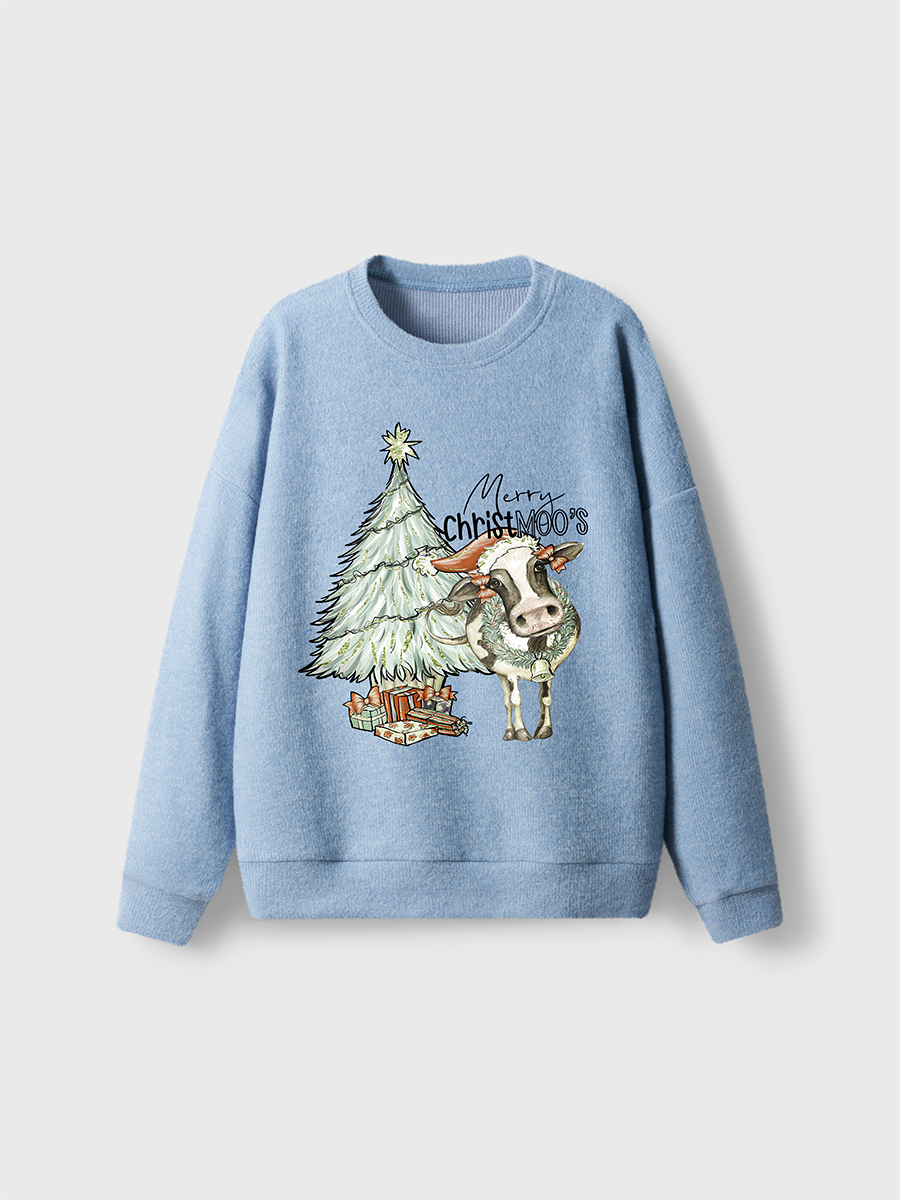 Vintage Cute Cow Christmas Fuzzy Sweater