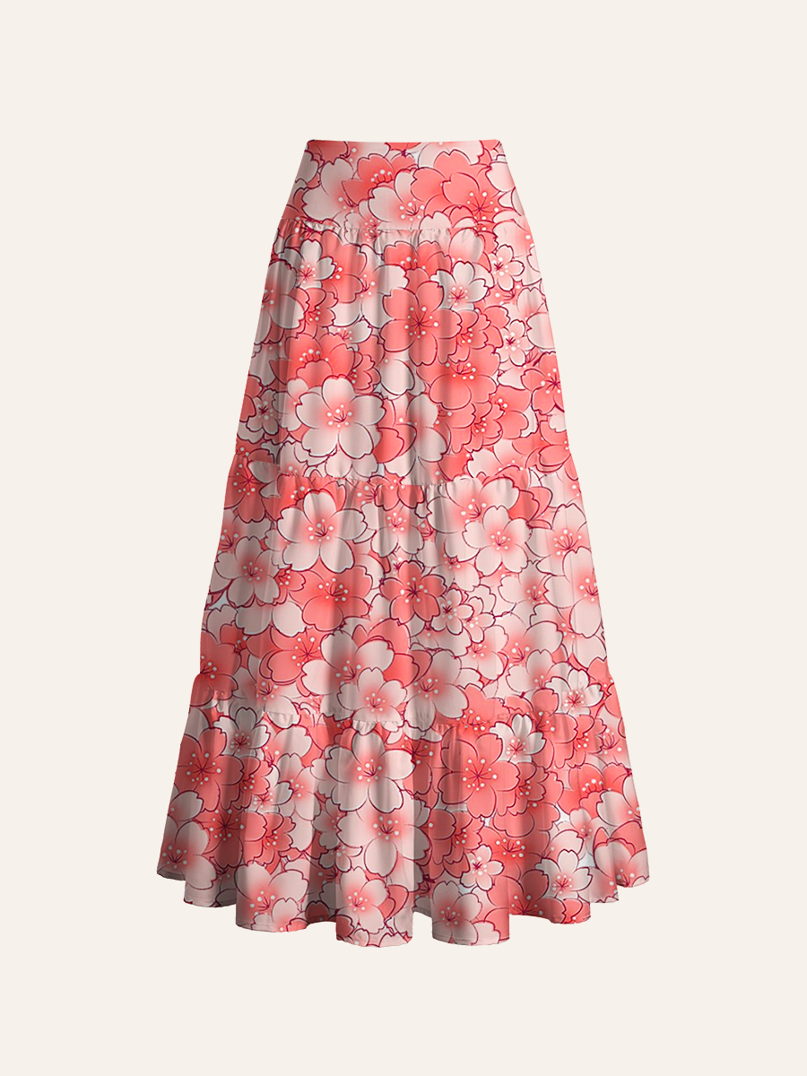 Pink Cherry Blossom Convertible Maxi Skirts