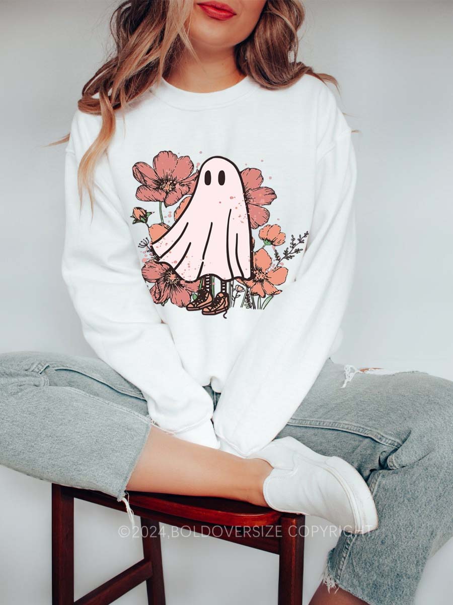 Vintage Floral Halloween Ghost Sweatshirt