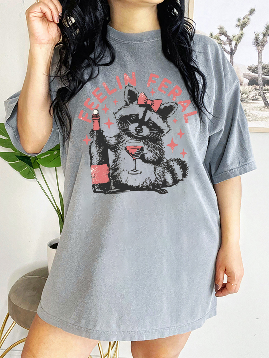 Vintage Feelin Feral Girl Drinking T-Shirt
