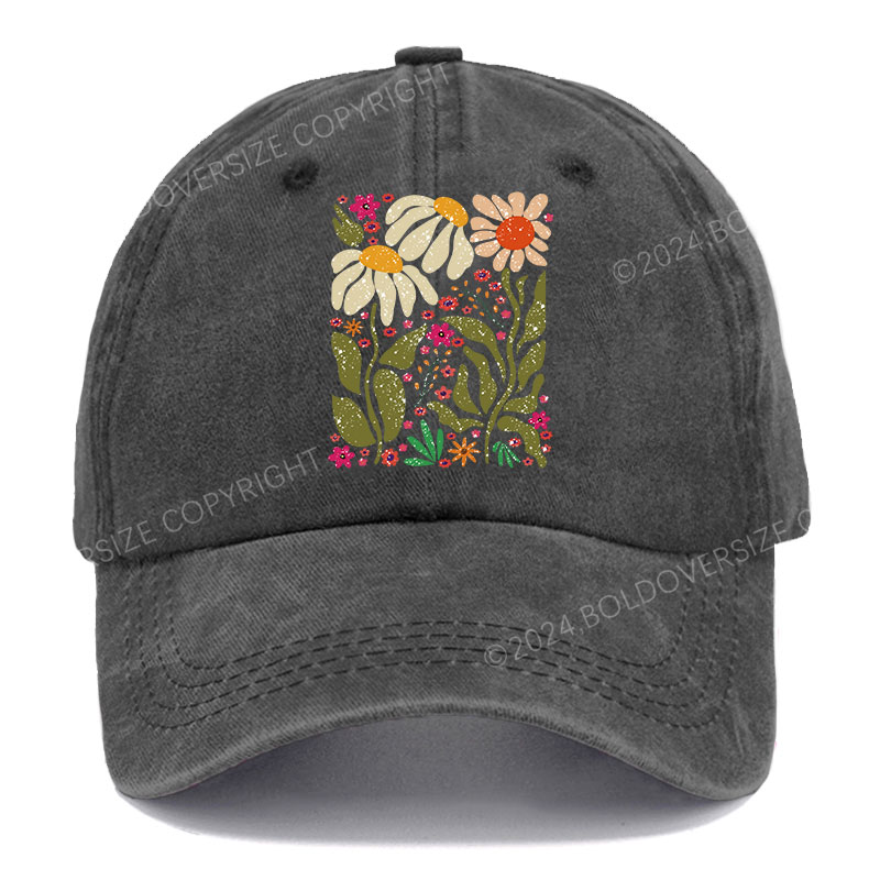 Vintage Hippie Flower Washed Cap