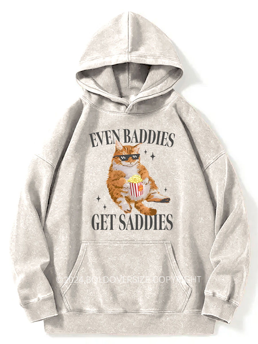 Vintage Cat Even Baddies Get Saddies Washed Hoodie