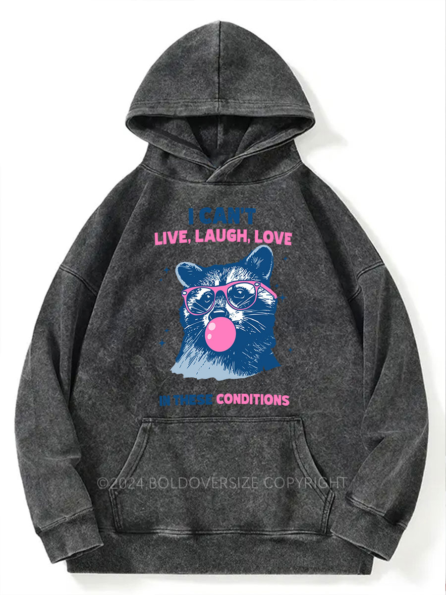 Vintage Cant Live Laugh Love Raccoon Washed Hoodie