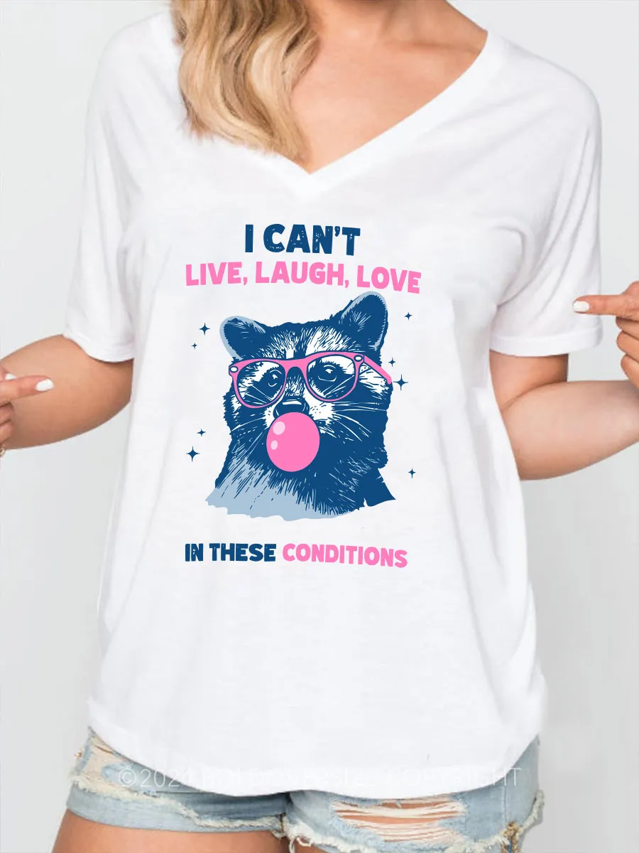 Vintage Cant Live Laugh Love Raccoon V-Neck Tee