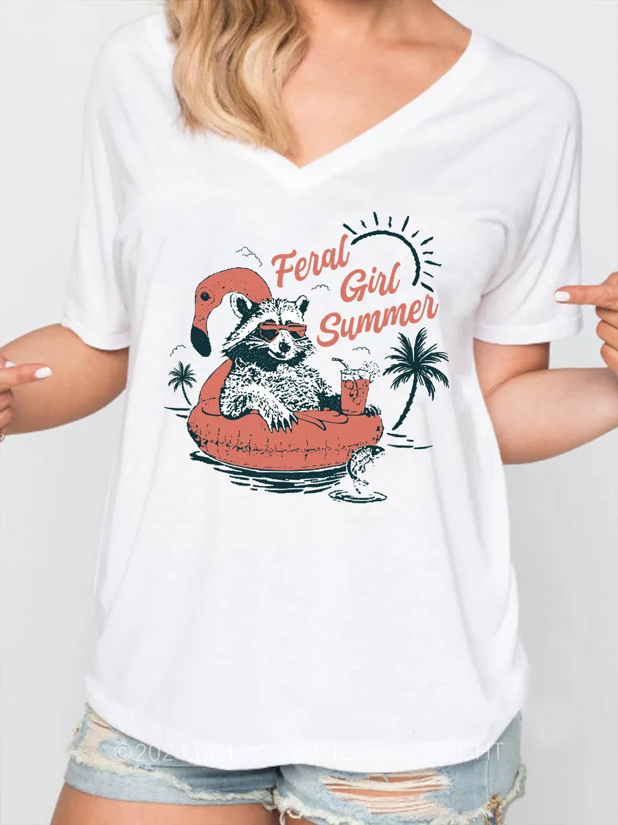 Vintage Feral Girl Summer V-Neck Tee