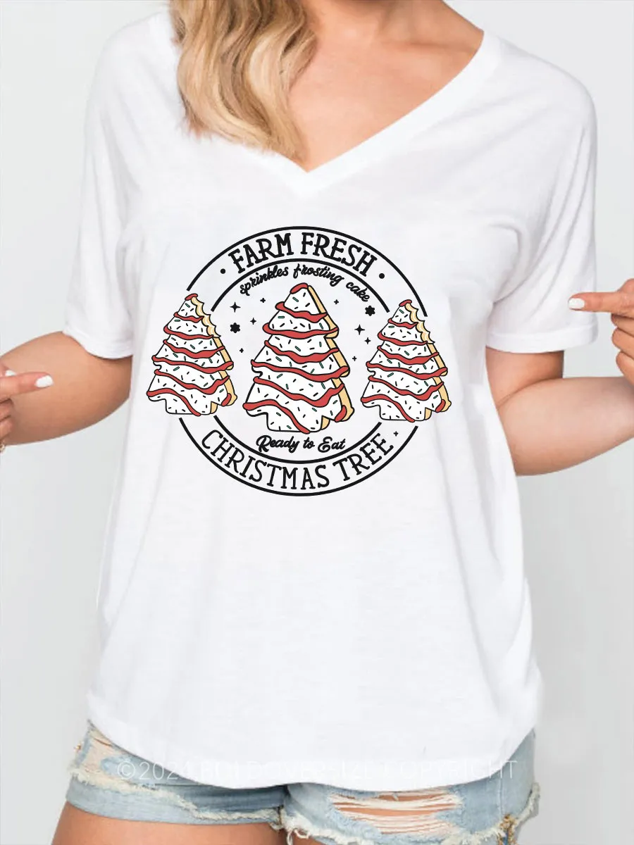 Vintage Farm Fresh Christmas Tree Cakes V-Neck Tee