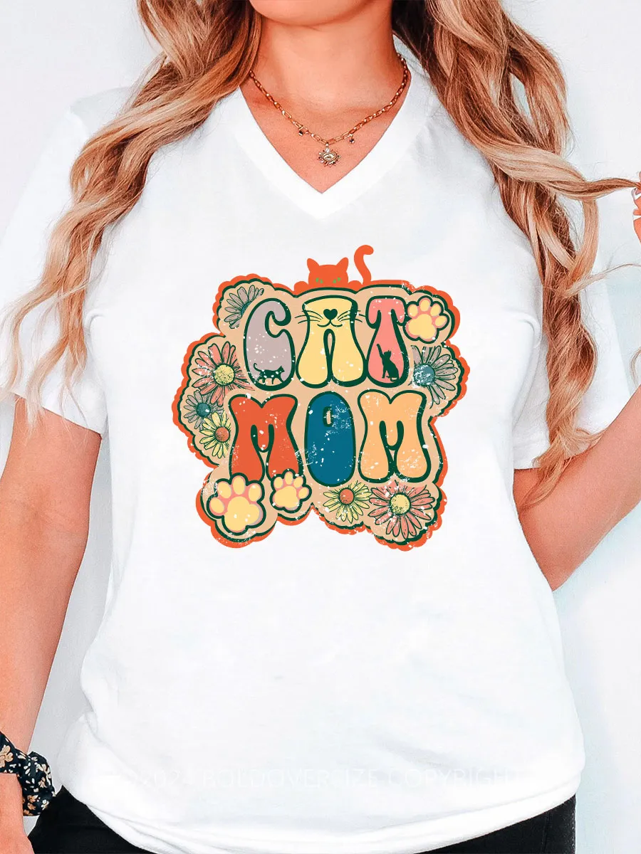 Vintage Cat Mom V-Neck Tee