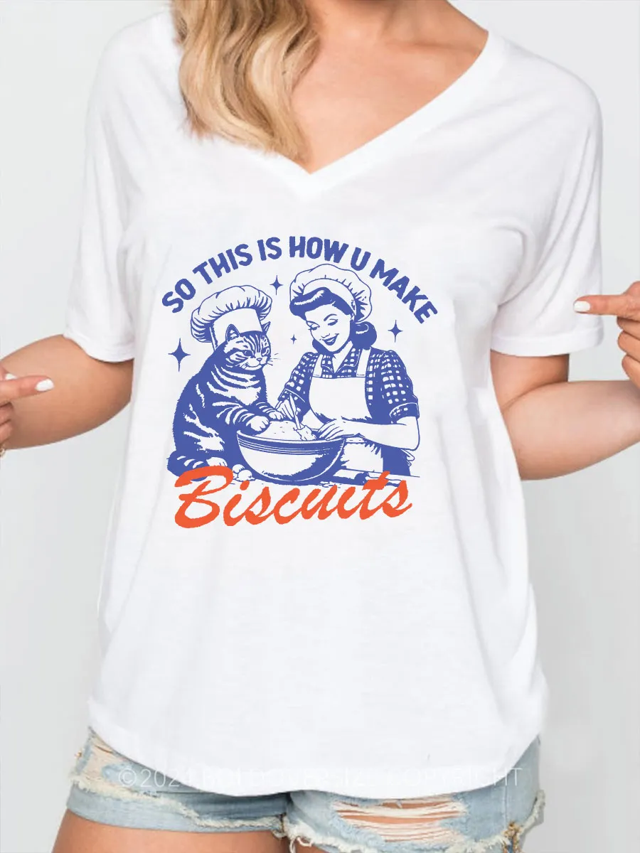 Vintage Cat Biscuits V-Neck Tee