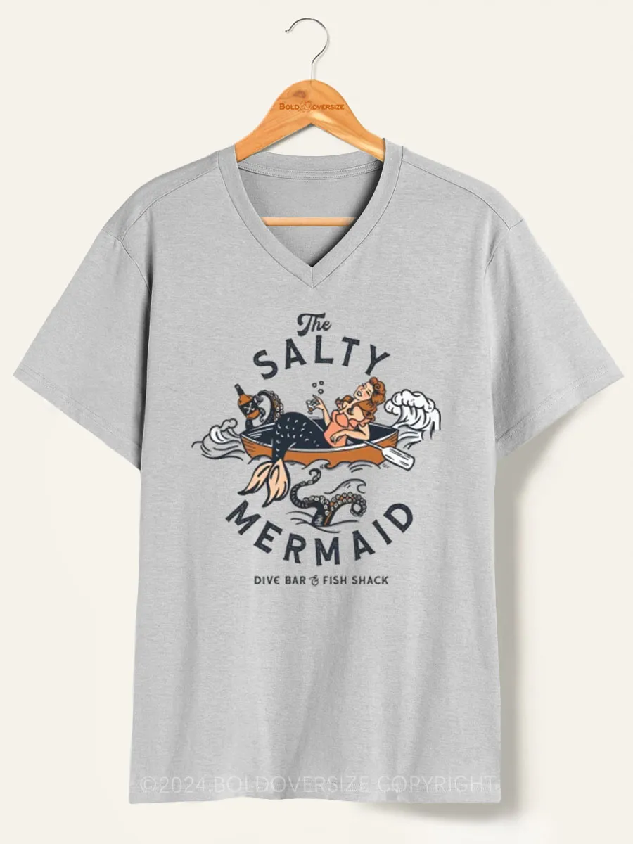 Vintage The Salty Mermaid Dive Bar V-Neck Tee