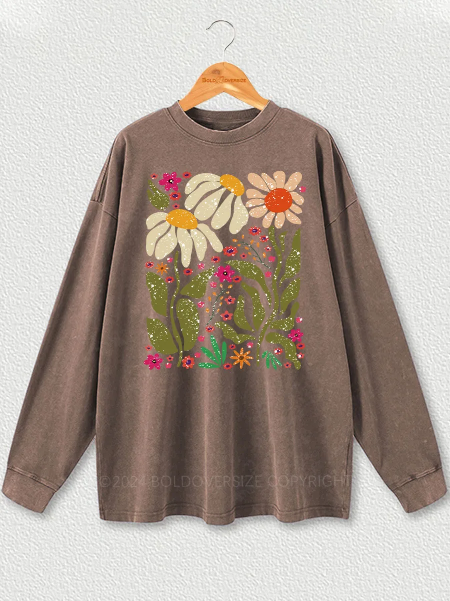 Vintage Hippie Flower Washed Long Sleeve Shirt