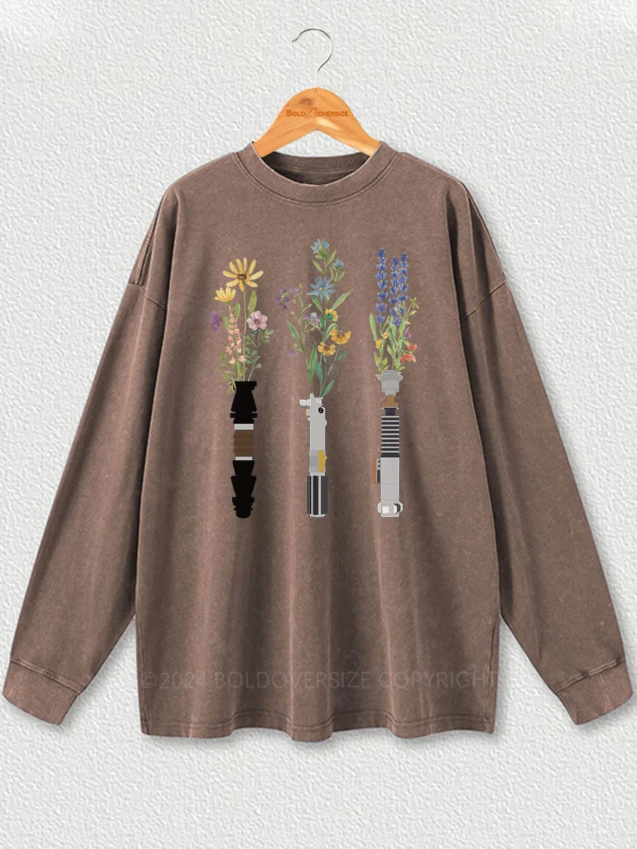 Vintage Floral Lightsaber Washed Long Sleeve Shirt