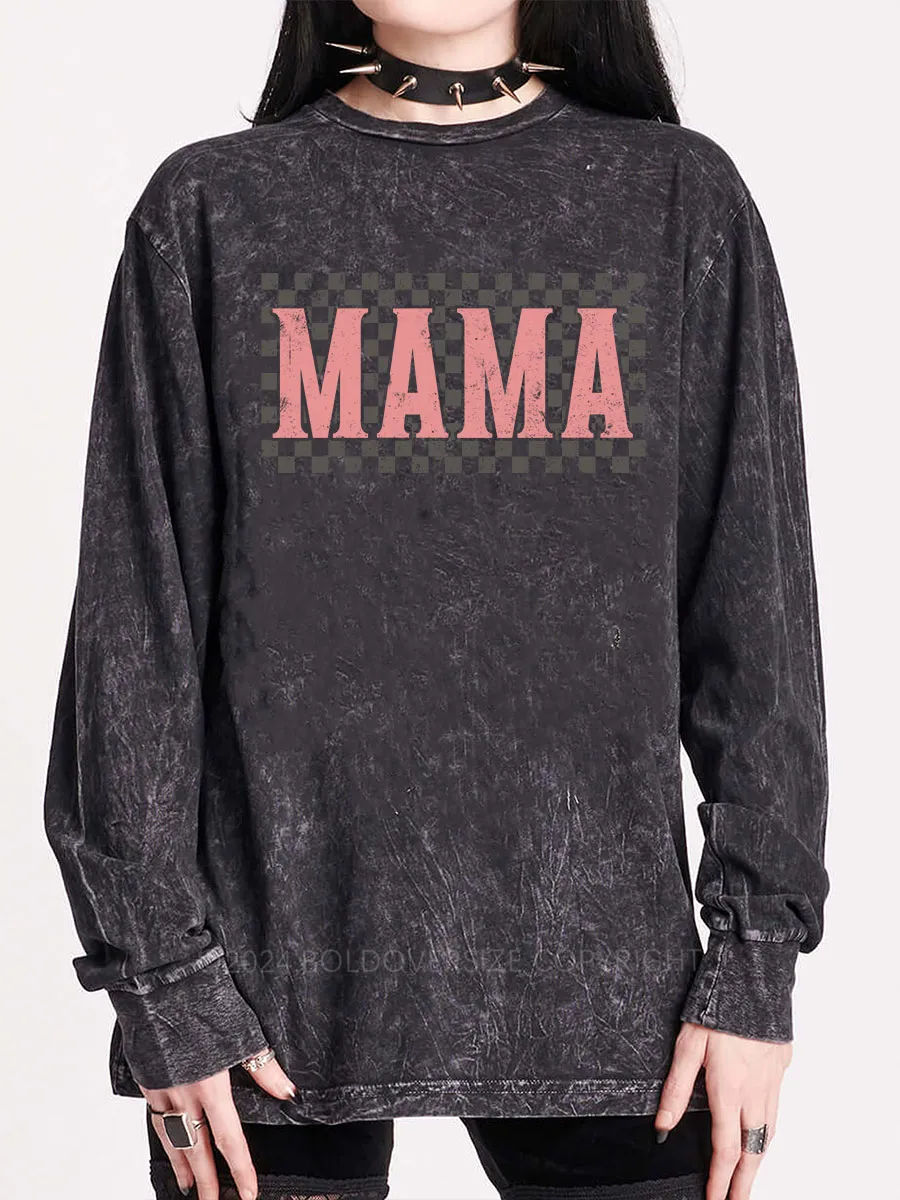 Vintage Retro Boho Mama Washed Long Sleeve Shirt
