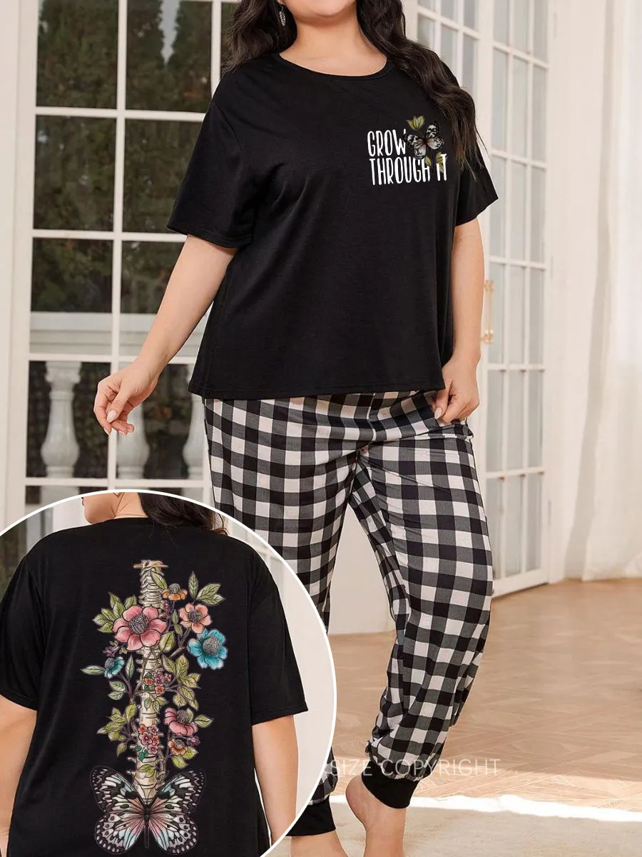 Vintage Grow Through It Butterfly Plaid Christmas Pajama Set