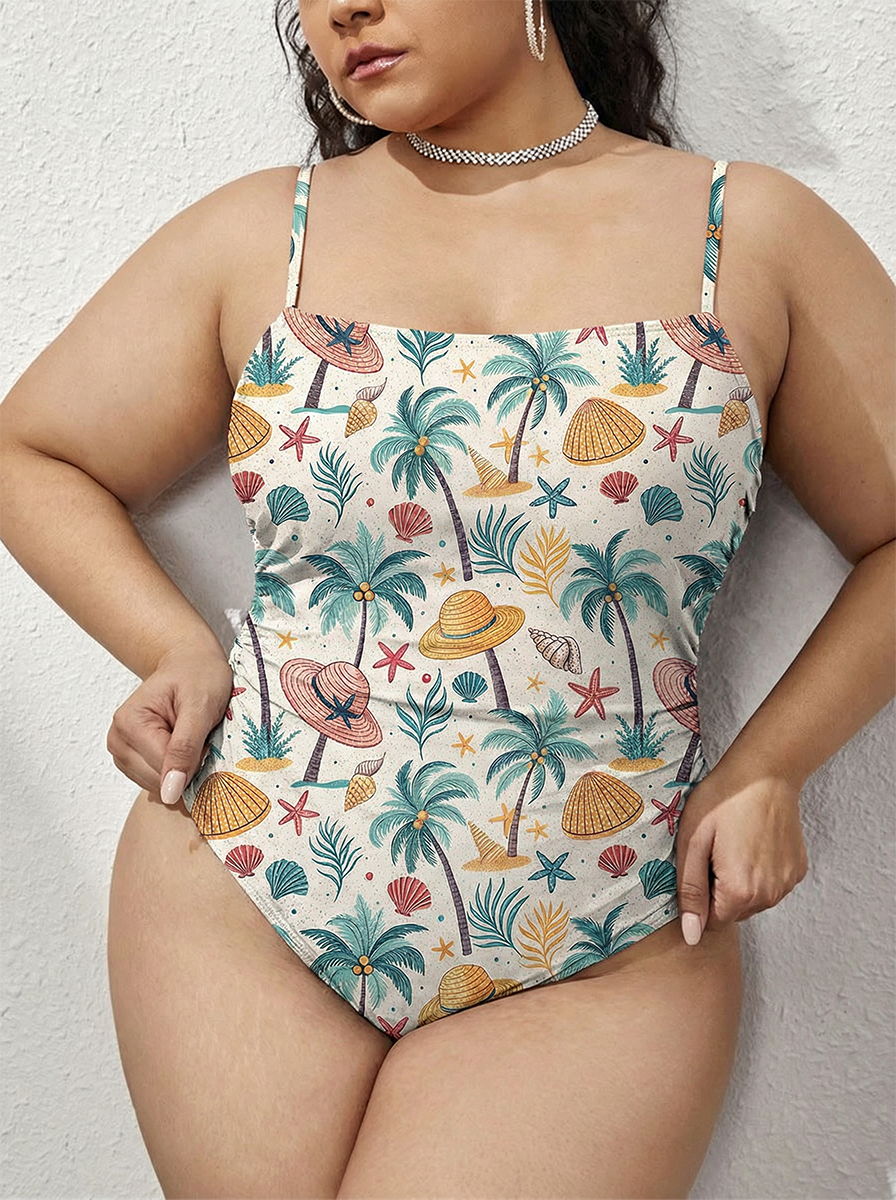 Vintage Summer Beach Vacation One Piece Slim-Strap Swimsuit