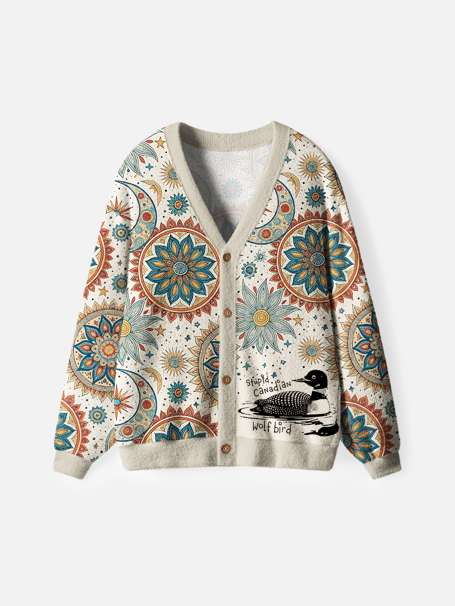 Vintage Stupid Canadian Wolf Bird Cardigan Sweaters