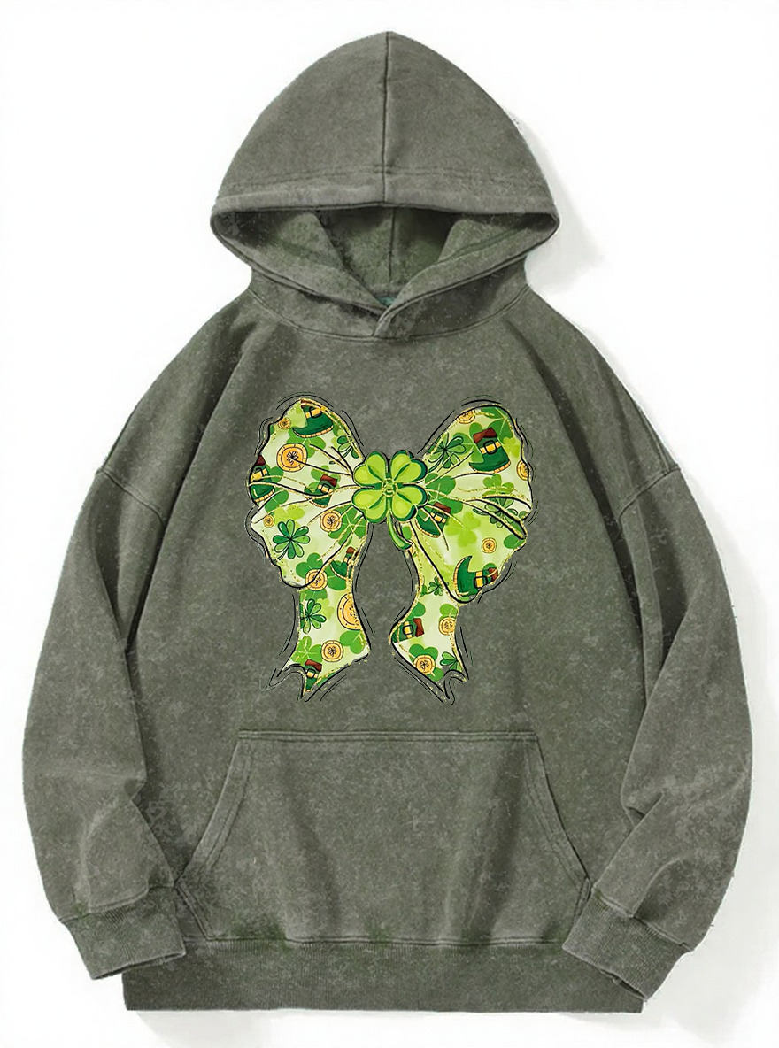 Vintage Lucky Green Bow Washed Hoodie