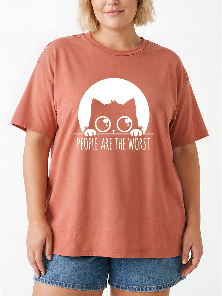 Vintage People Are The Worst Cat Oversize Graphic Tee