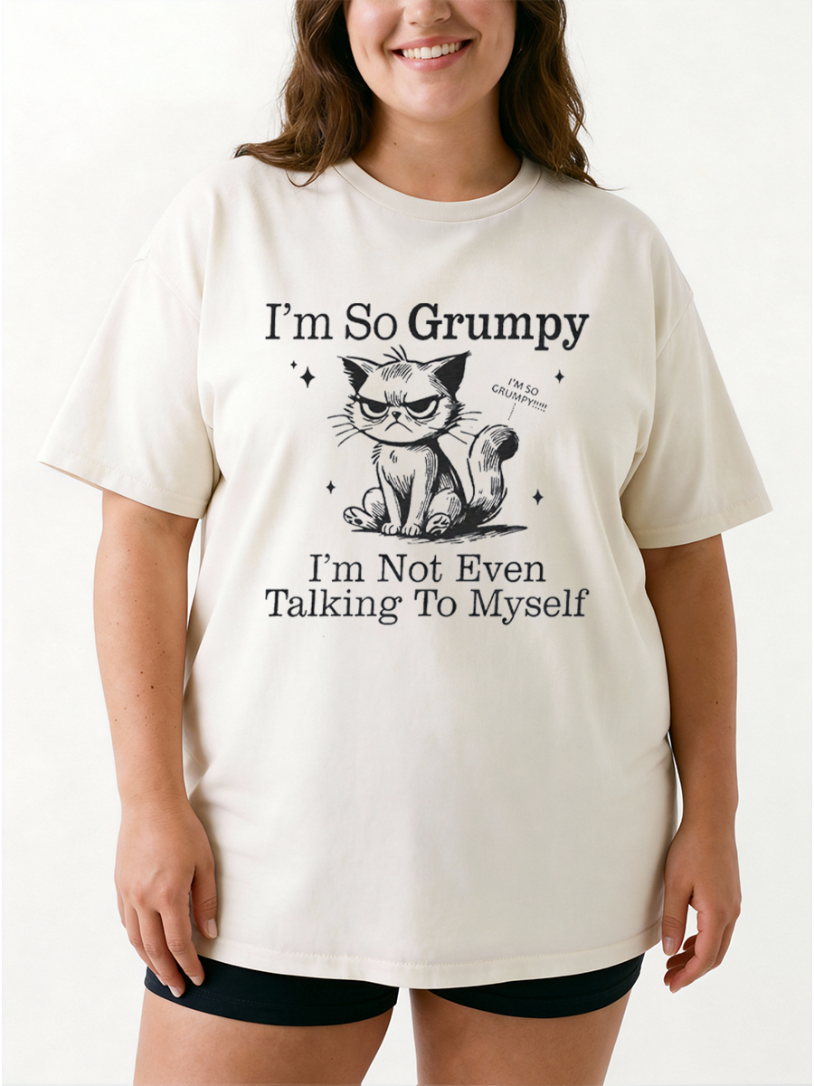 Vintage I'M So Grumpy I'M Not Even Talking To Myself Cat Oversize Graphic Tee