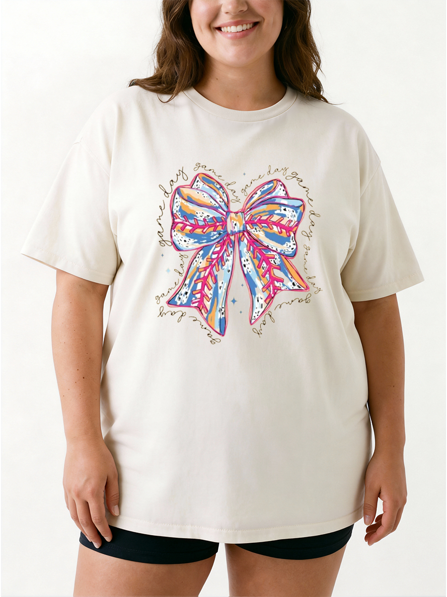 Vintage Game Day Bow Oversize Graphic Tee